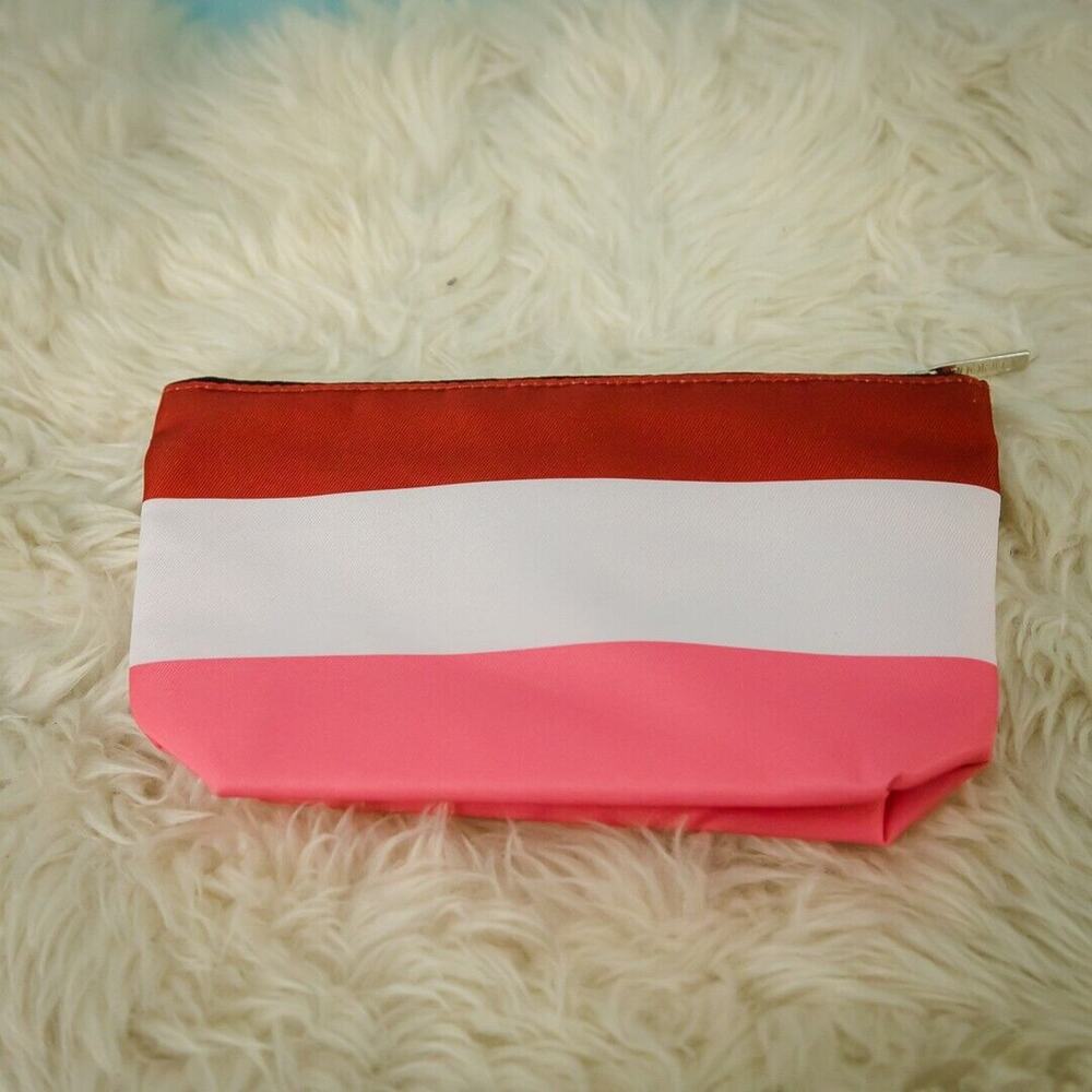 Clinique Kate Spade Red White Pink Fabric Zip Top Makeup Case Bag Pouch See pic - Picture 2 of 4